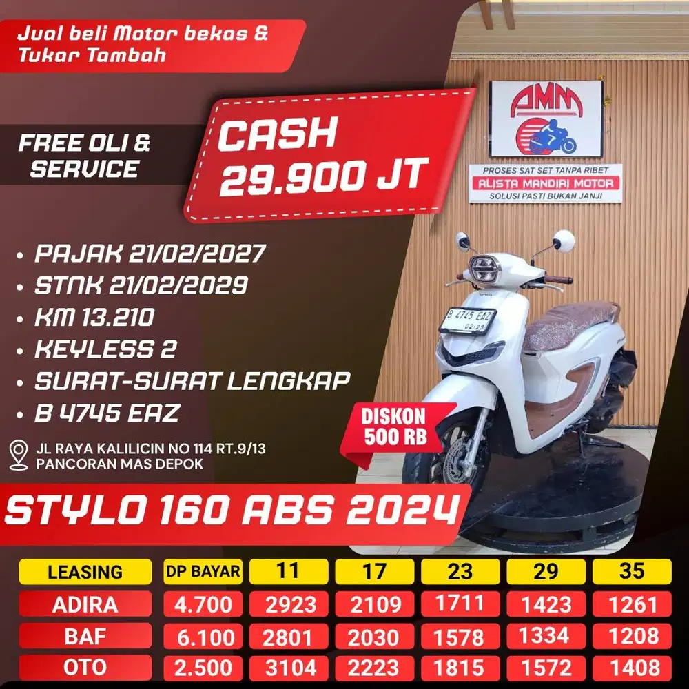 STYLO 160 ABS 2024 PAJAK HIDUP REMOT 2 KM LOW CASH / KREDIT CC ALISTA
