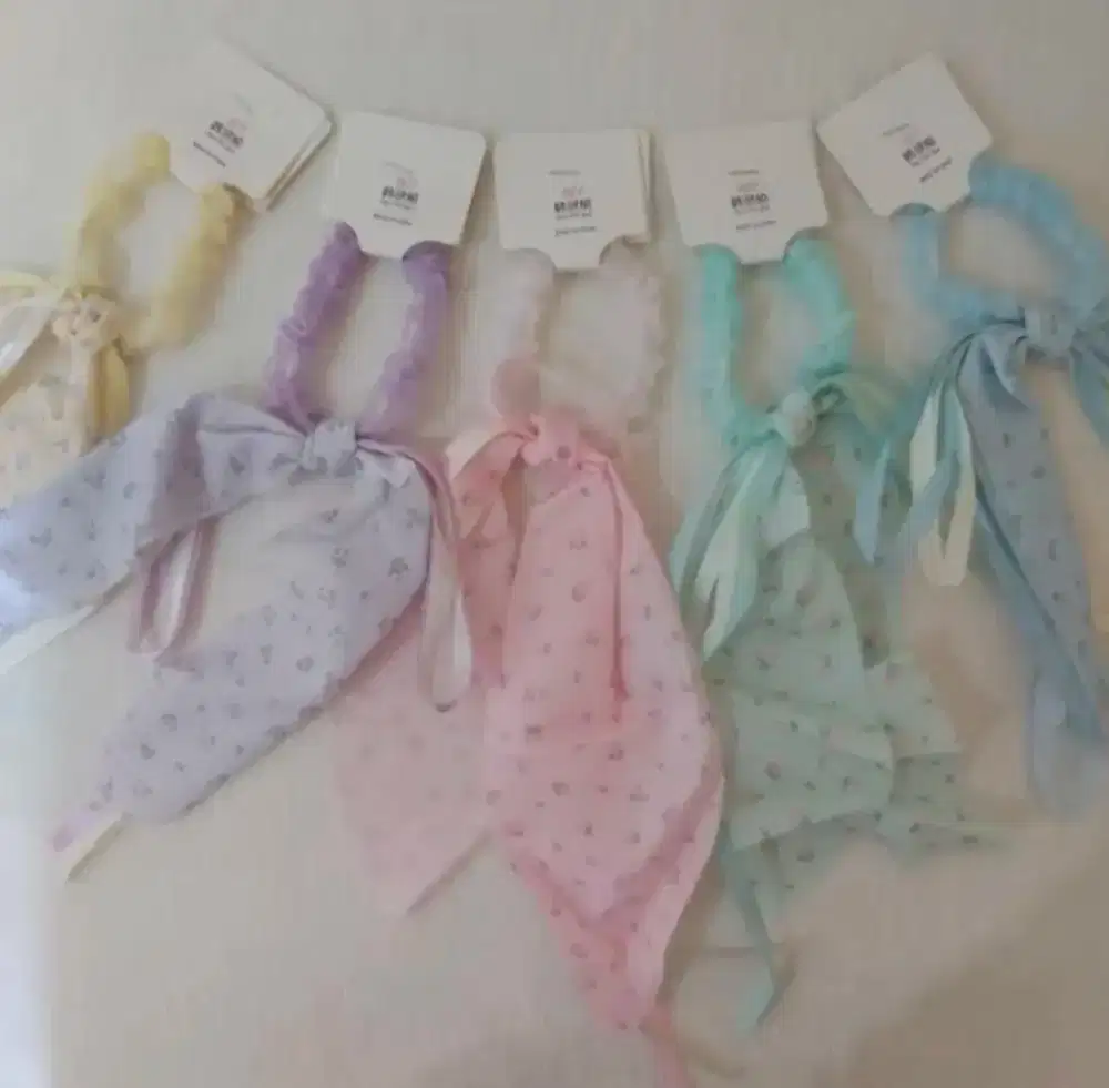Dijual satuan/borongan ikat rambut scrunchie pita pastel anak