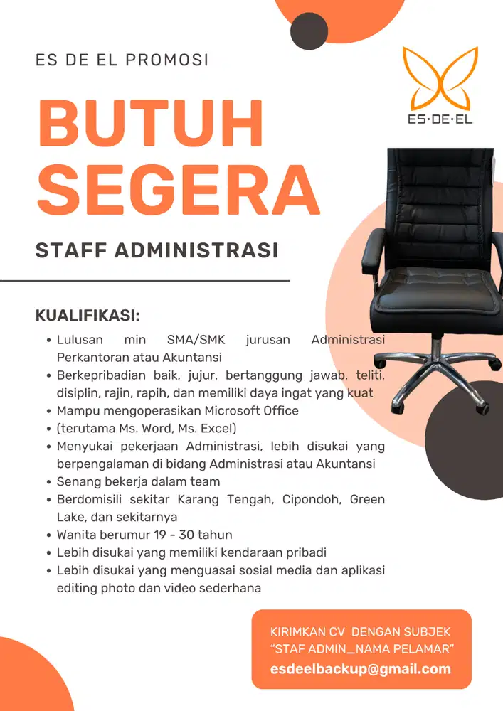BUTUH SEGERA Staff Administrasi
