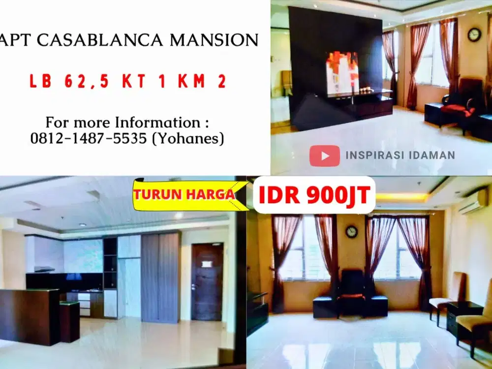 JUAL CEPAT APT Casablanca Mansion 1Br Besar LB 62,5Mtr Lantai 11