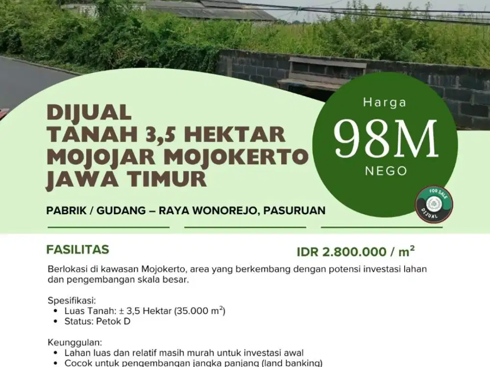 DIJUAL  TANAH 3,5 HEKTAR MOJOJAR MOJOKERTO  JAWA TIMUR
