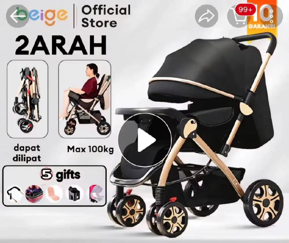 Beige Stroller baby lipat 2 arah muatan 100kg kereta dorong baby