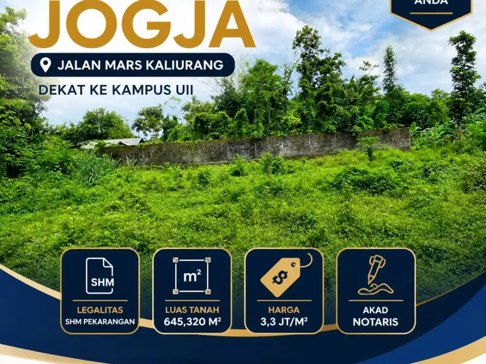 Tanah Jogja Kost Area Kampus UII Kaliurang SHM Pekarangan