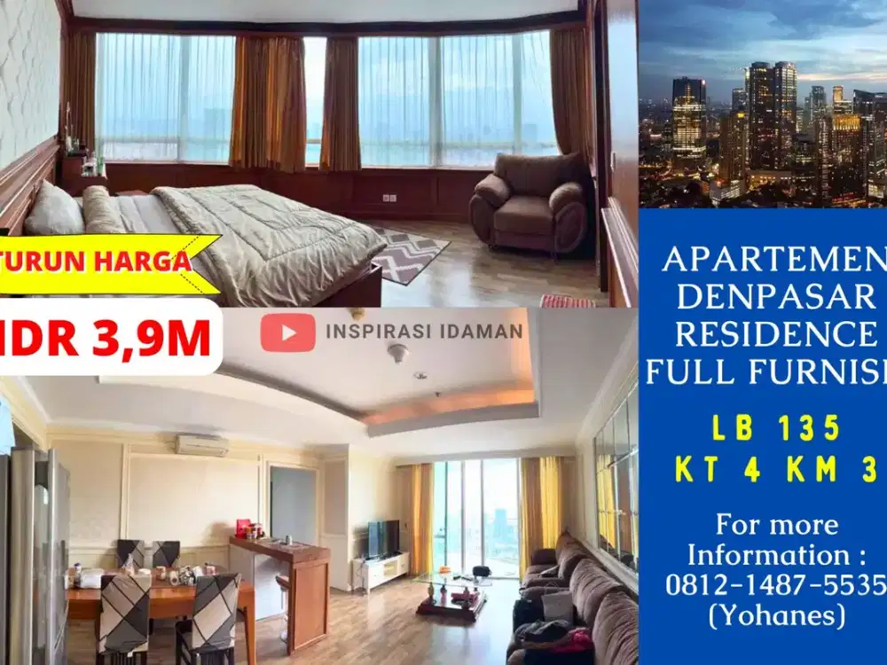 Apartemen Denpasar Residence 3+1BR 135mtr Lantai 27 Full Furnish