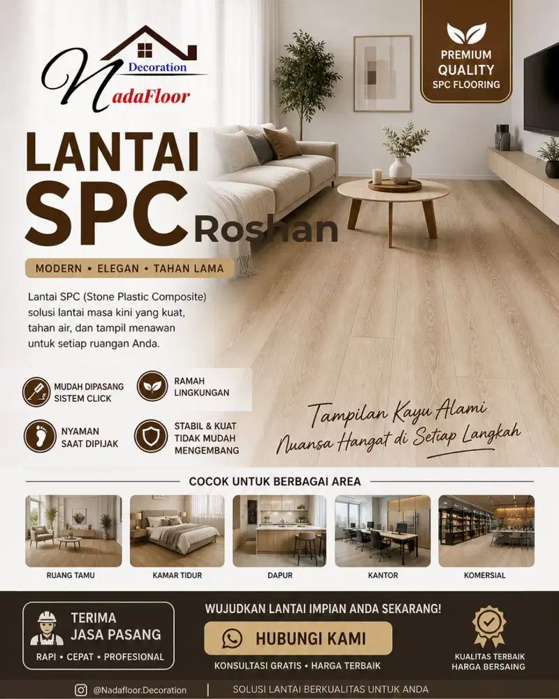 Roshan SPC Flooring Klik 5 mm Motif Kayu | Lantai SPC harga perbox