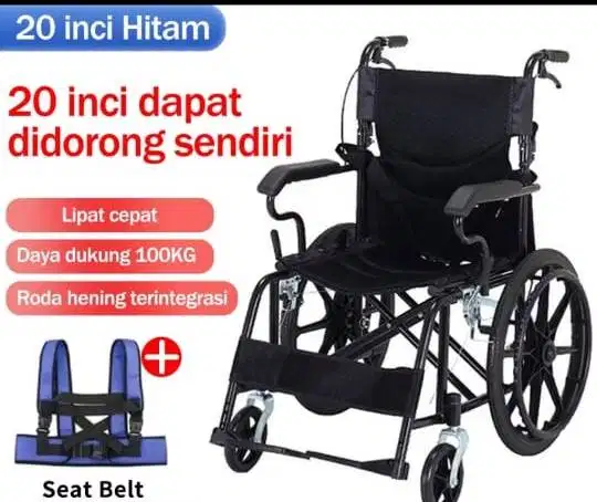 Kursi Roda 20 Inci Hitam Bekas – Lipat Praktis, Kondisi Mulus