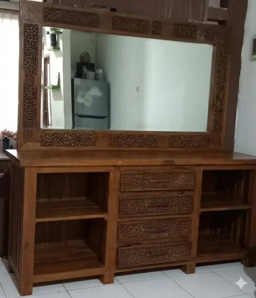 Meja Bufet dan kaca cermin dari kayu jati tua premium dan mewah