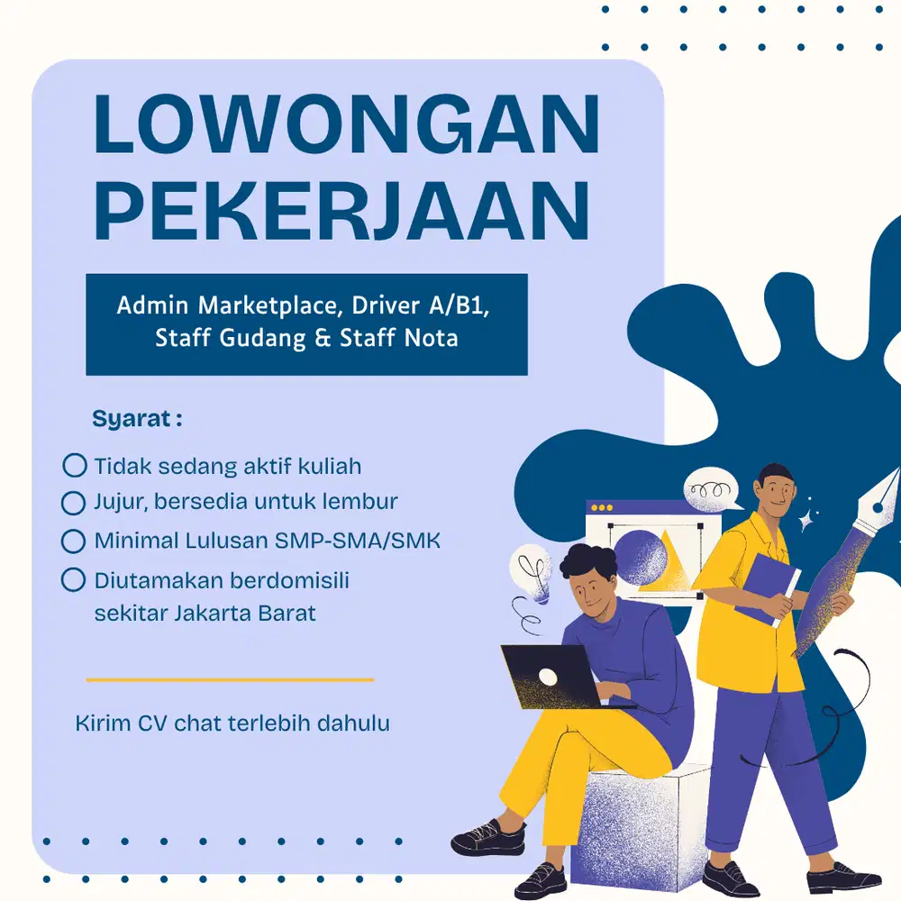 Lowongan Kerja - Posisi Admin Marketplace, Driver A/B1, Packing/Picker