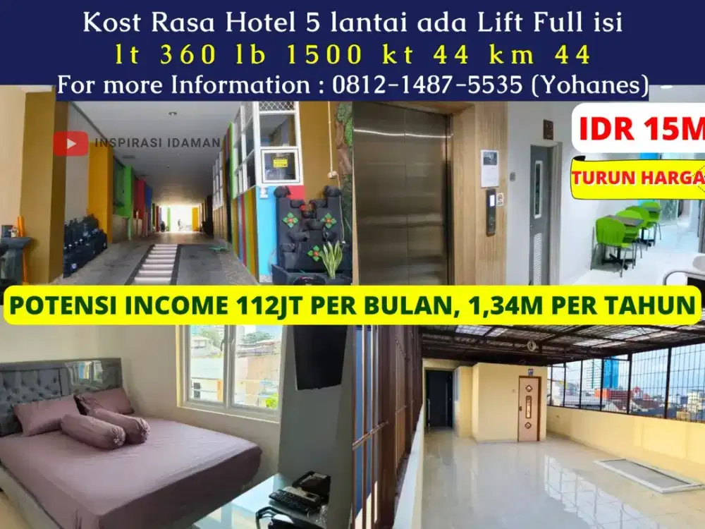 Kost Rasa Hotel 5 Lantai 44 KT Ada Lift Full Isi Gunung Sahari Jakpus