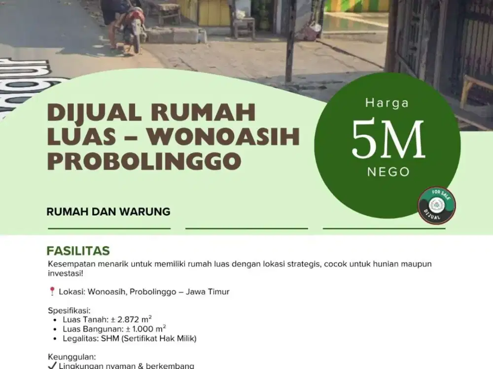 DIJUAL RUMAH DAN WARUNG – WONOASIH PROBOLINGGO