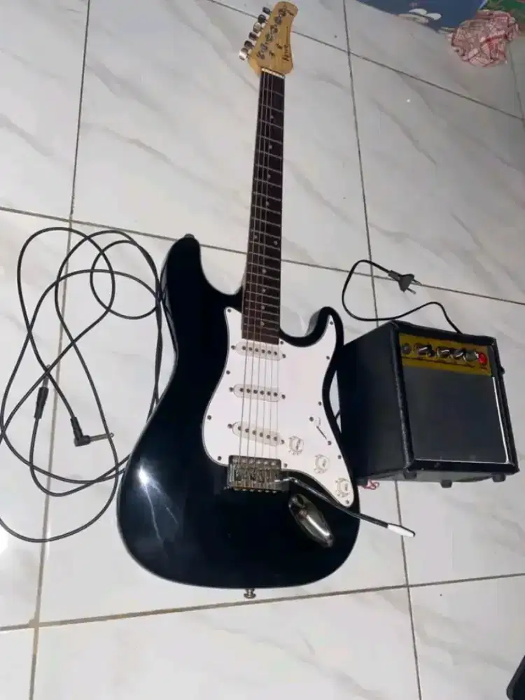 GITAR LISTRIK ORI KOWE STRATOCASTER HITAM ROSEWOOD
