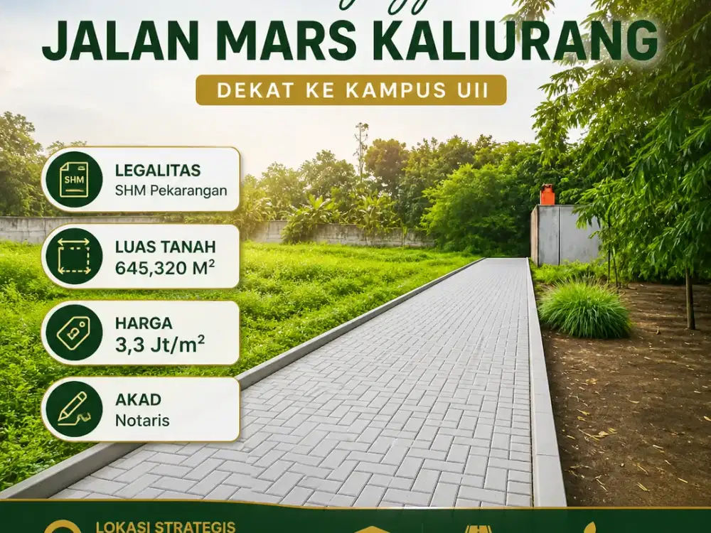 Tanah Jogja Kost Area Kampus UII Kaliurang SHM Pekarangan