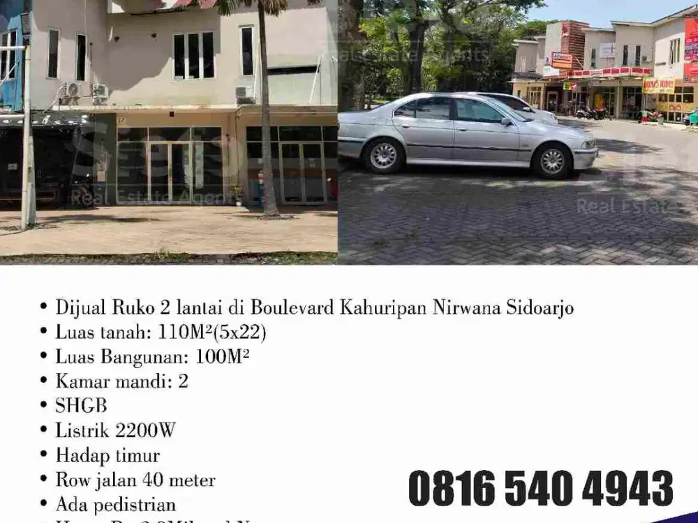 Dijual Cepat! Ruko 2 lantai di Boulevard Kahuripan Nirwana Sidoarjo