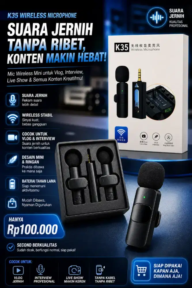 Mic Wireless K35 2 Unit | Murah 80rb | Siap Pakai