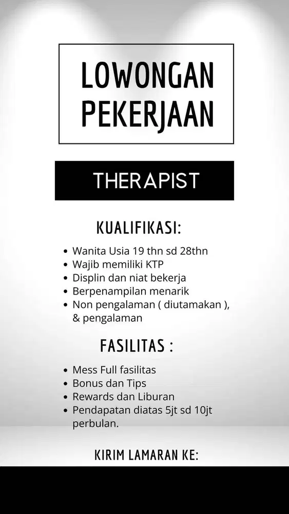 Di cariDicari Therapist Wanita Pengalaman / Non Pengalaman