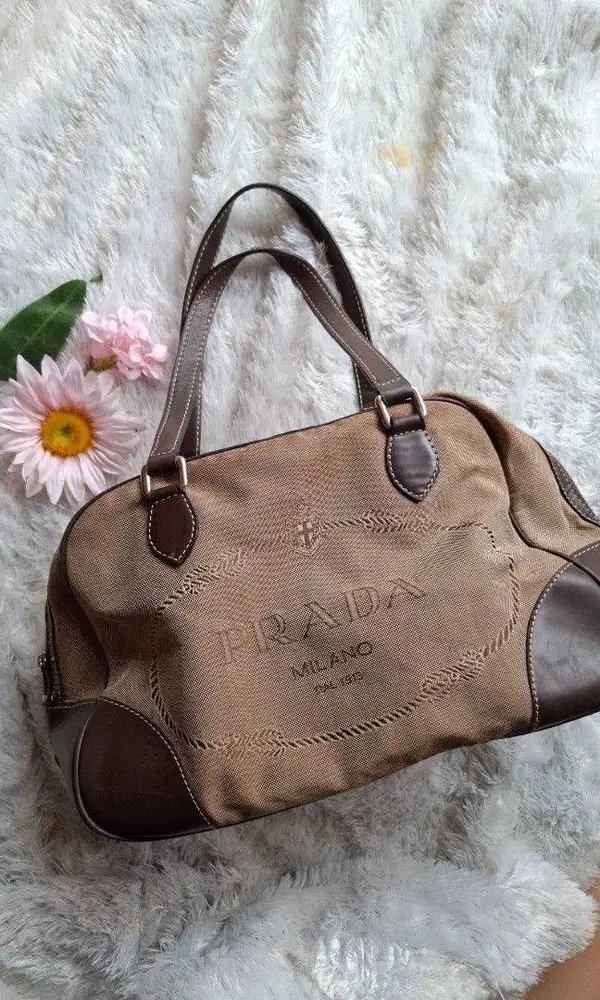 Tas Shoulder Vintage  PRD Logo Jacquard Shoulder Bag/ Bauletto