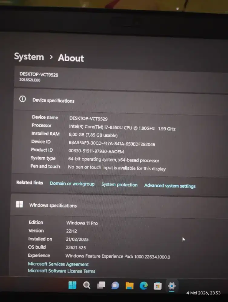 laptop thinkpad t480 i7 gen8 ram 8gb ssd128