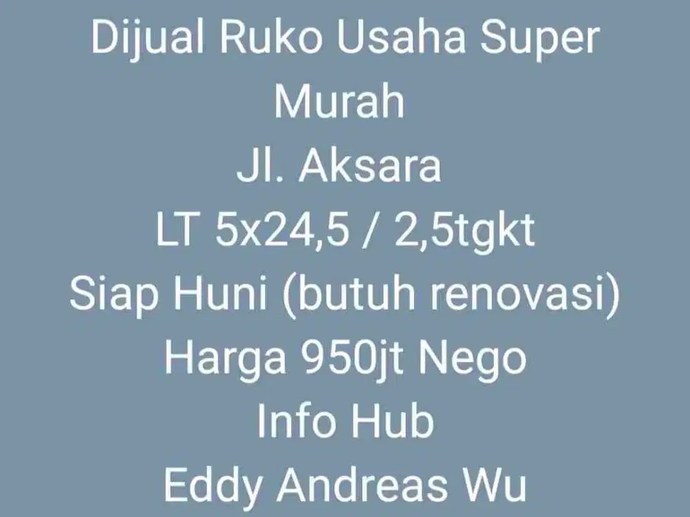 Dijual Ruko Usaha Intikota Murah