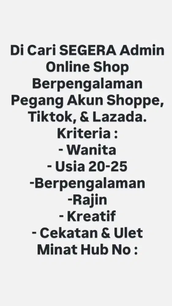 Di Cari Segera Admin ONLINE Shop