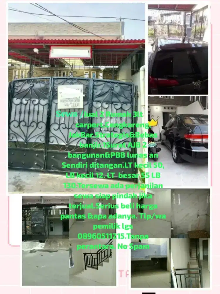 Jual/sewa rumah cengkareng,Jakbar.3lt,carport.Strategis&No banjir.TP