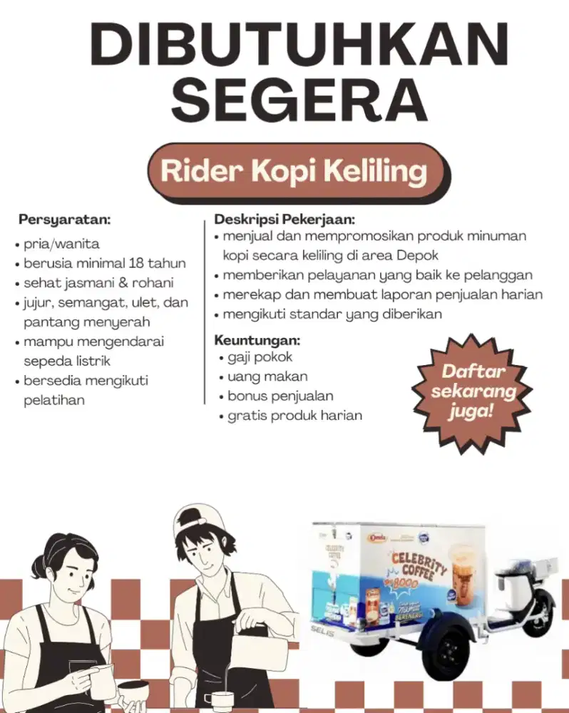Celebrity Coffee Membutuhkan Rider Kopi Keliling