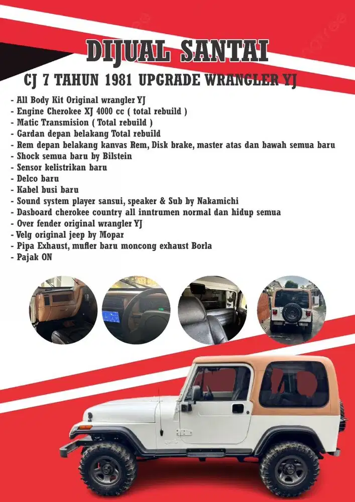 Dijual Jeep CJ7 Tahun 1981 upgrade wrangler (matic transmision)