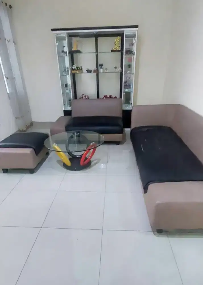 Sofa set 3-2-1 + meja kaca bulat