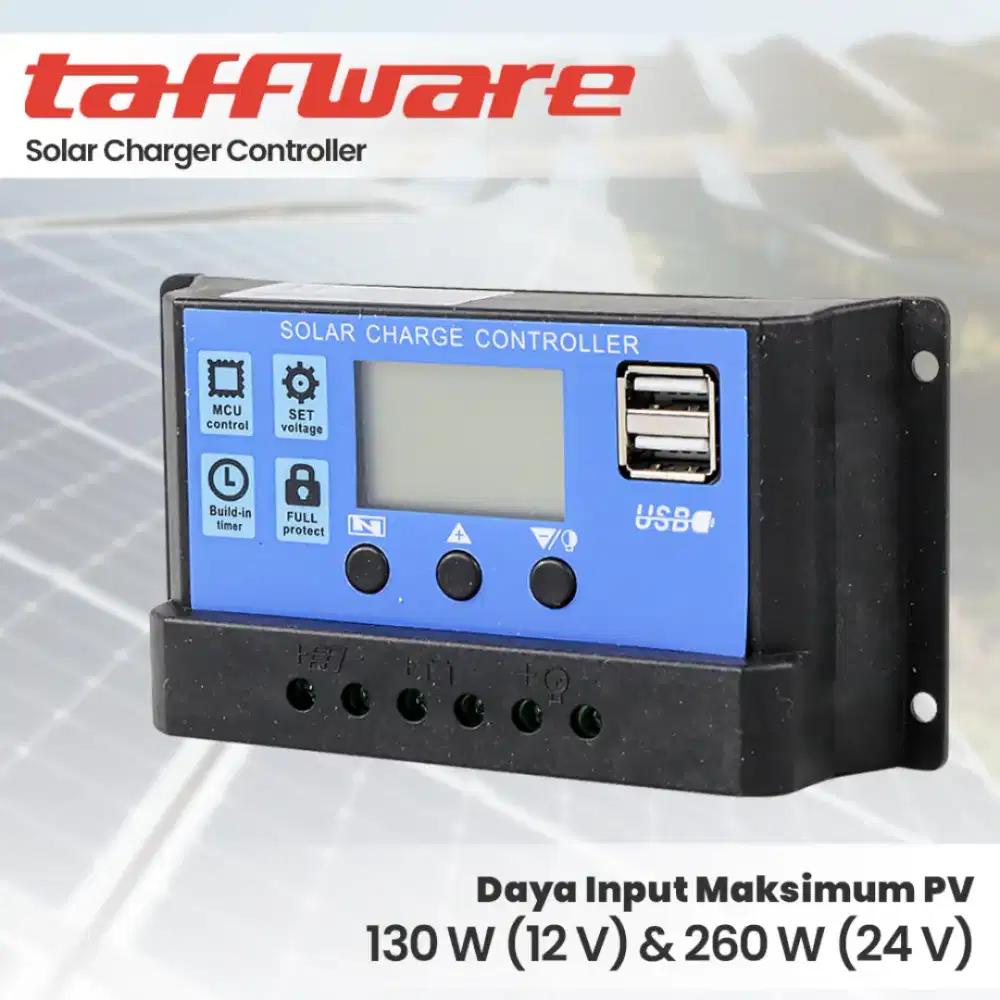 Taffware Solar Charger Controller Regulator LCD Dual USB 10A 12V 24V