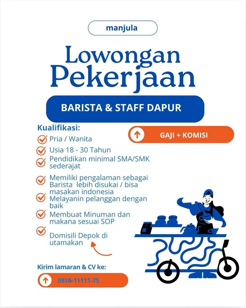 Di Butuhkan Barista & Staff Kitchen segera