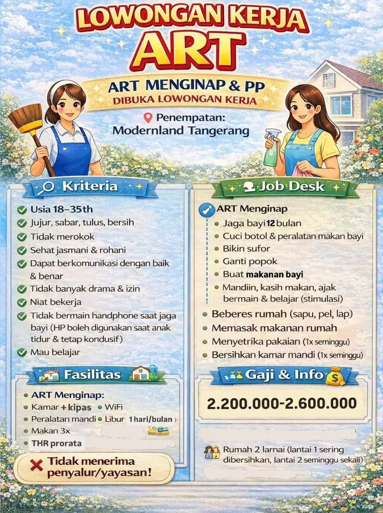 Di cari ART Momong Menginap