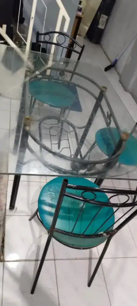 Meja makan kaca kursi 3
