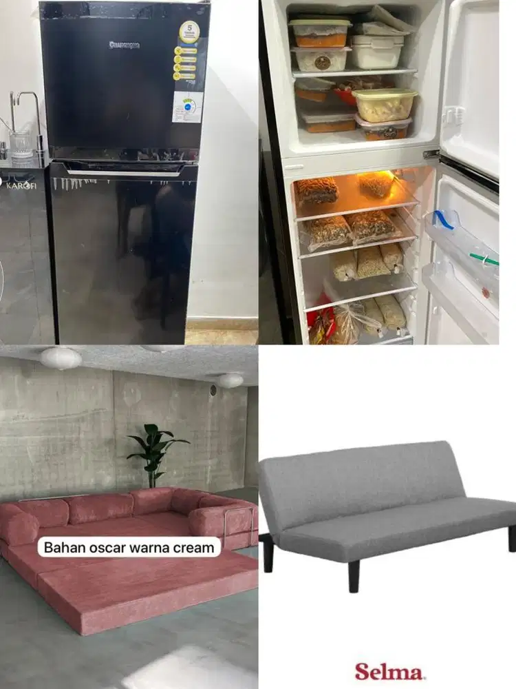 Kulkas like new , sofa lipat , sofa gede kasur