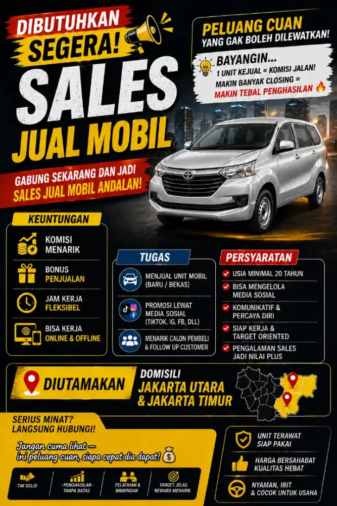 DIBUTUHKAN SALES JUAL MOBIL