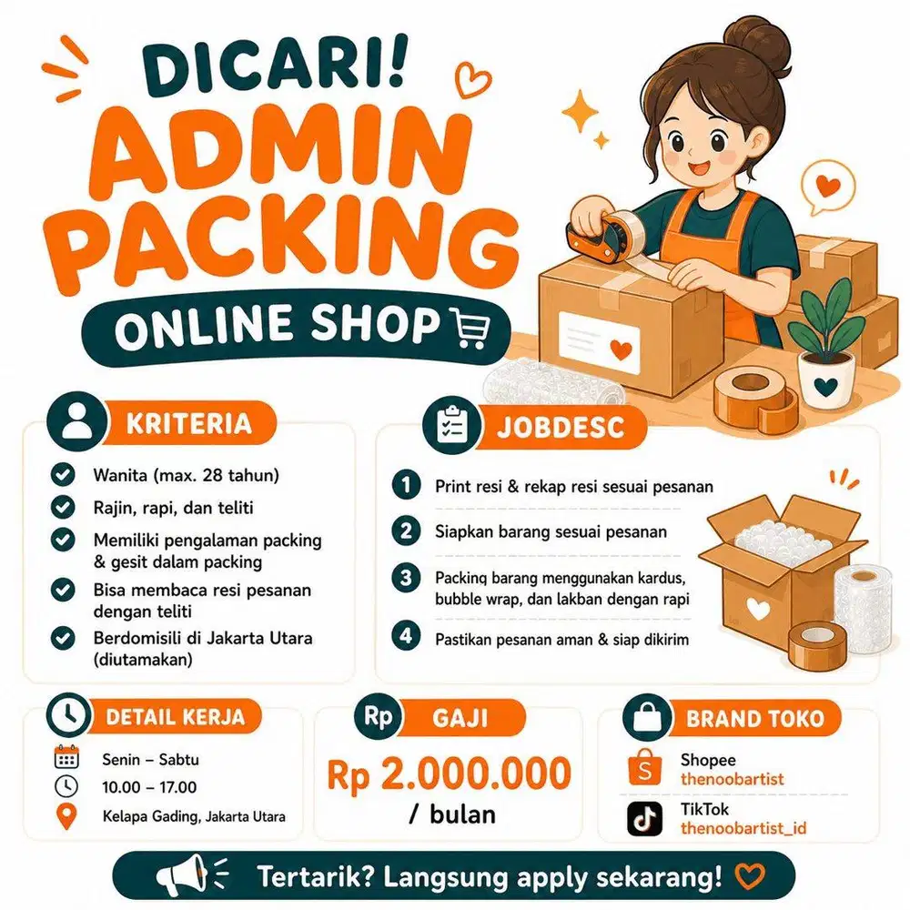 Admin Packing & Produksi Toko Online Shop The Noob Artist KelapaGading