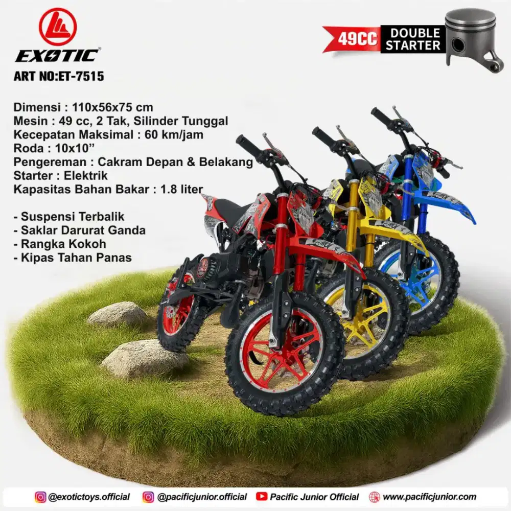 Minitrail Anak Exotic sudah starter,49cc,mesin 2tak,cakram,