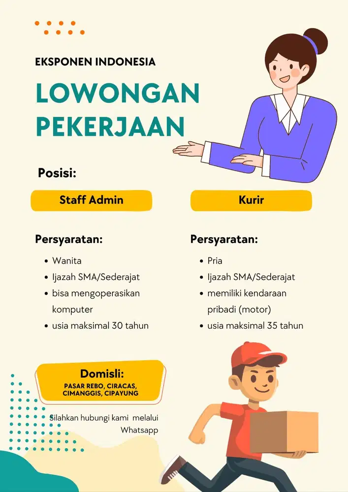 Lowongan Kerja Kurir dan Staf Admin