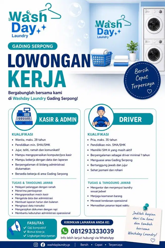 Dicari Admin & Kasir Laundry