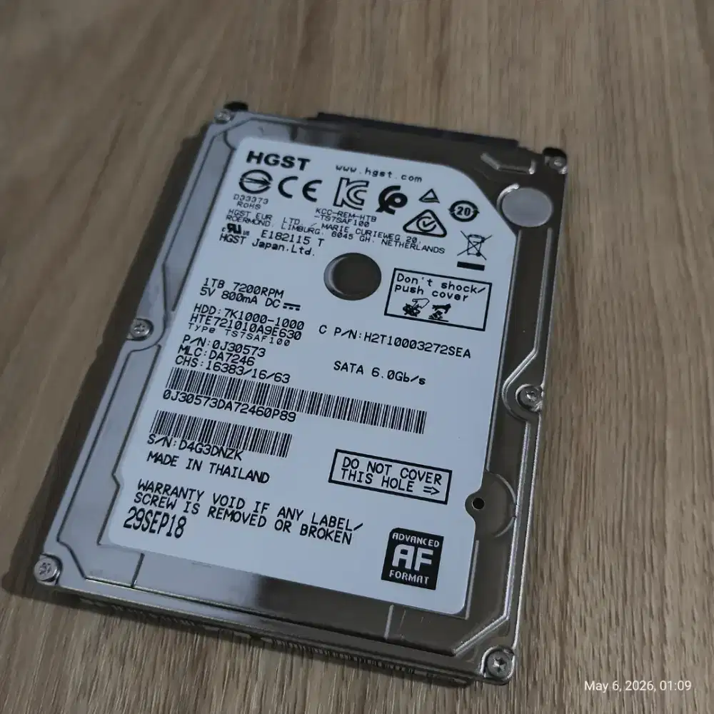 Hardisk HDD 2.5 1TB HGST Sata Internal/Eksternal