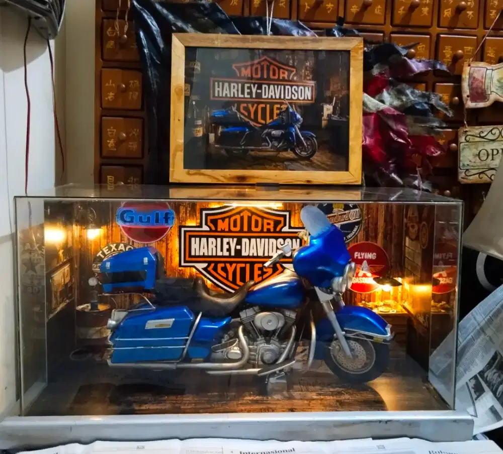 Dekorasi lampu meja miniatur sepeda motor harley diecast antik vintage