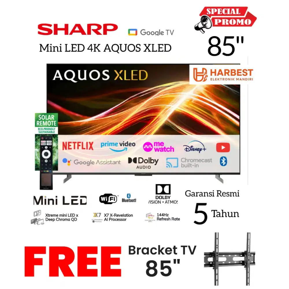 SHARP Aquos MINI LED XLED 85 Google TV 4T-C85HU8500X Dolby Atmos X7