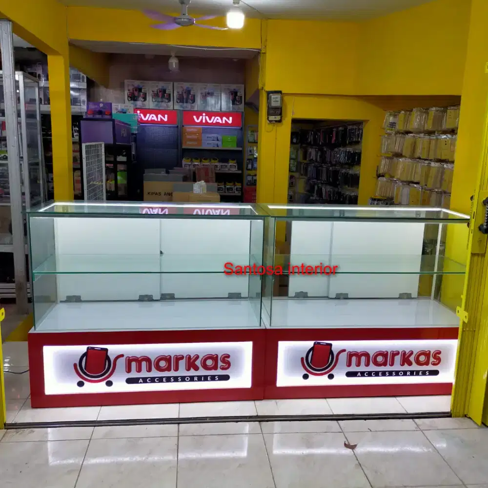 Meja etalase kaca, meja kasir conter