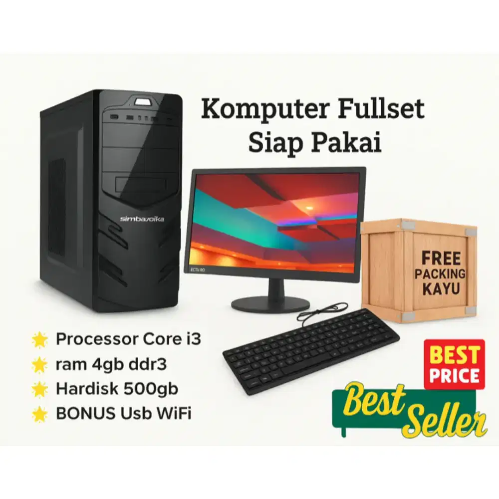 PC cpu Komputer  core i5 core i3 core i7 Fullset  siap pakai.