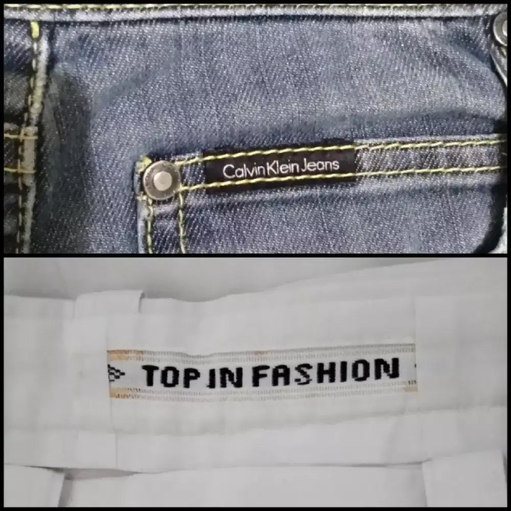 85k dapat 2 celpanj: cel jeans C4LV1N KLE1N ori & cel bahan putih