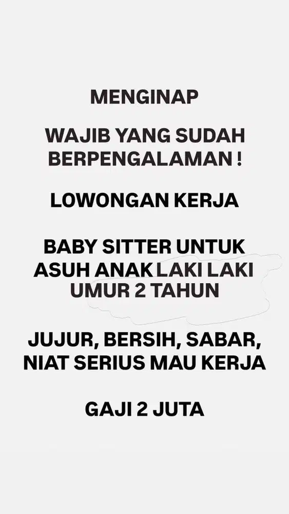 Lowongan kerja Baby sitter pengasuh anak