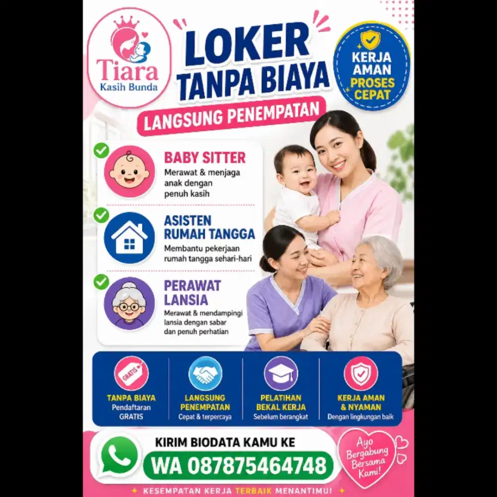 Loker tanpa biaya lsg krja: Baby Sitter ART, Perawat Lansia Terpercaya