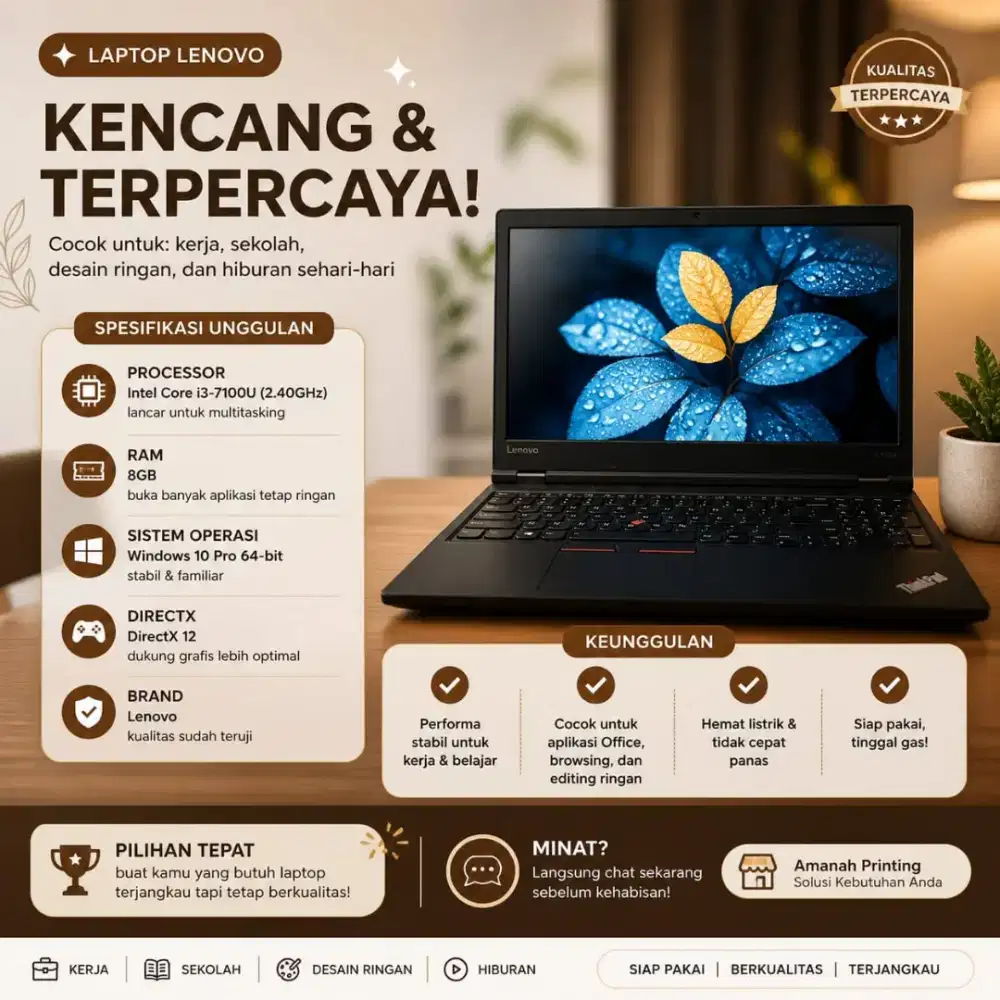 Laptop Thinkpad core i3 gen 7 ram 8