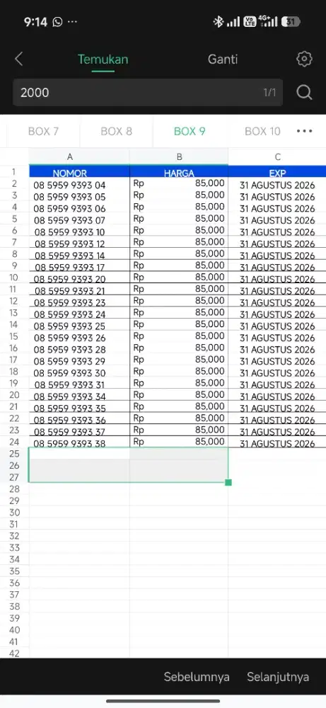 Nomor cantik XL seri abab cdcd