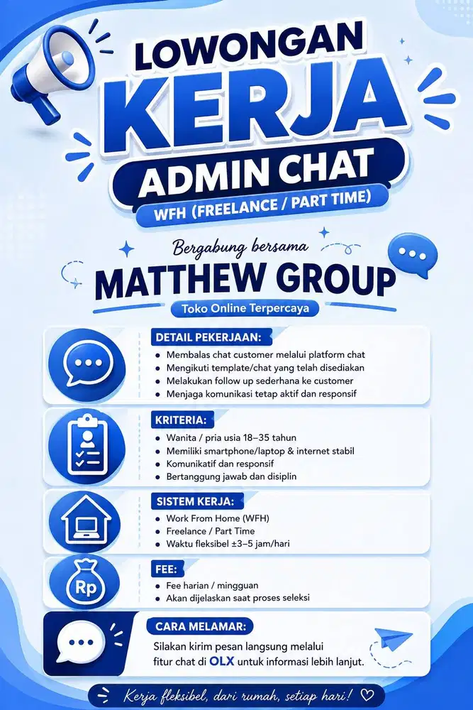 Lowongan Admin Chat (WFH Only) – Matthew Group