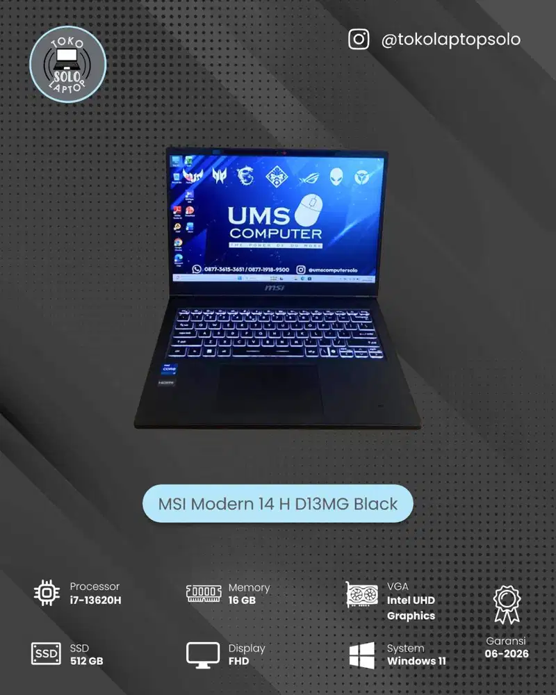 MSI Modern 14 D13MG Black INTEL Core i7-13620H RAM 16GB SSD 512GB