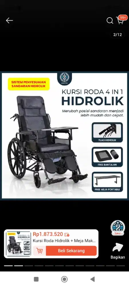 Dijual Kursi Roda Hidrolik + Meja Makan ALKESPRO Hanya 1 Bulan Pakai